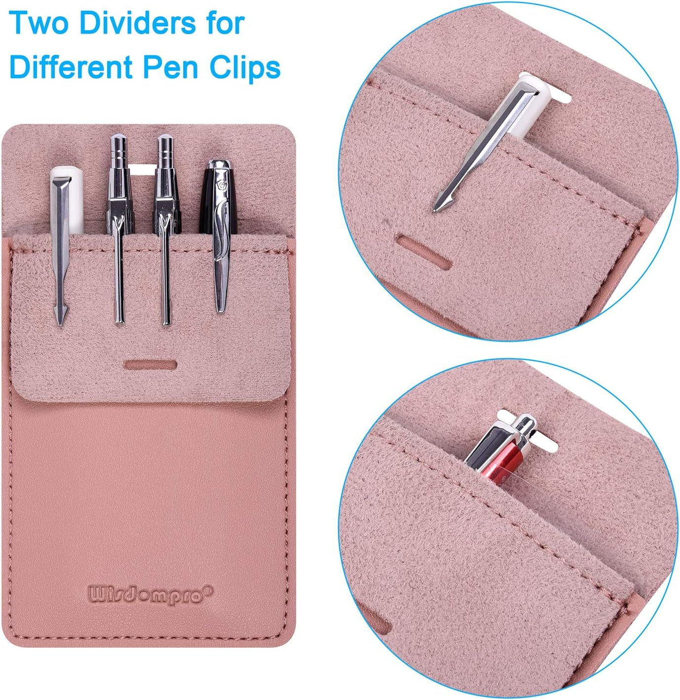 Pocket Protector, 3 Pack PU Leather Heavy Duty Pen Holder Pouch for Shirts, Lab Coats, Pants - Multi-Purpose - Holds Pens, Pointers, Pencils, and Notes - Pink