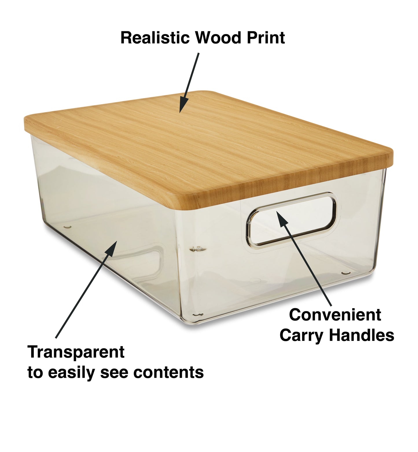Organizational Storage Box with Woodgrain Pattern Lid, Silver Gray