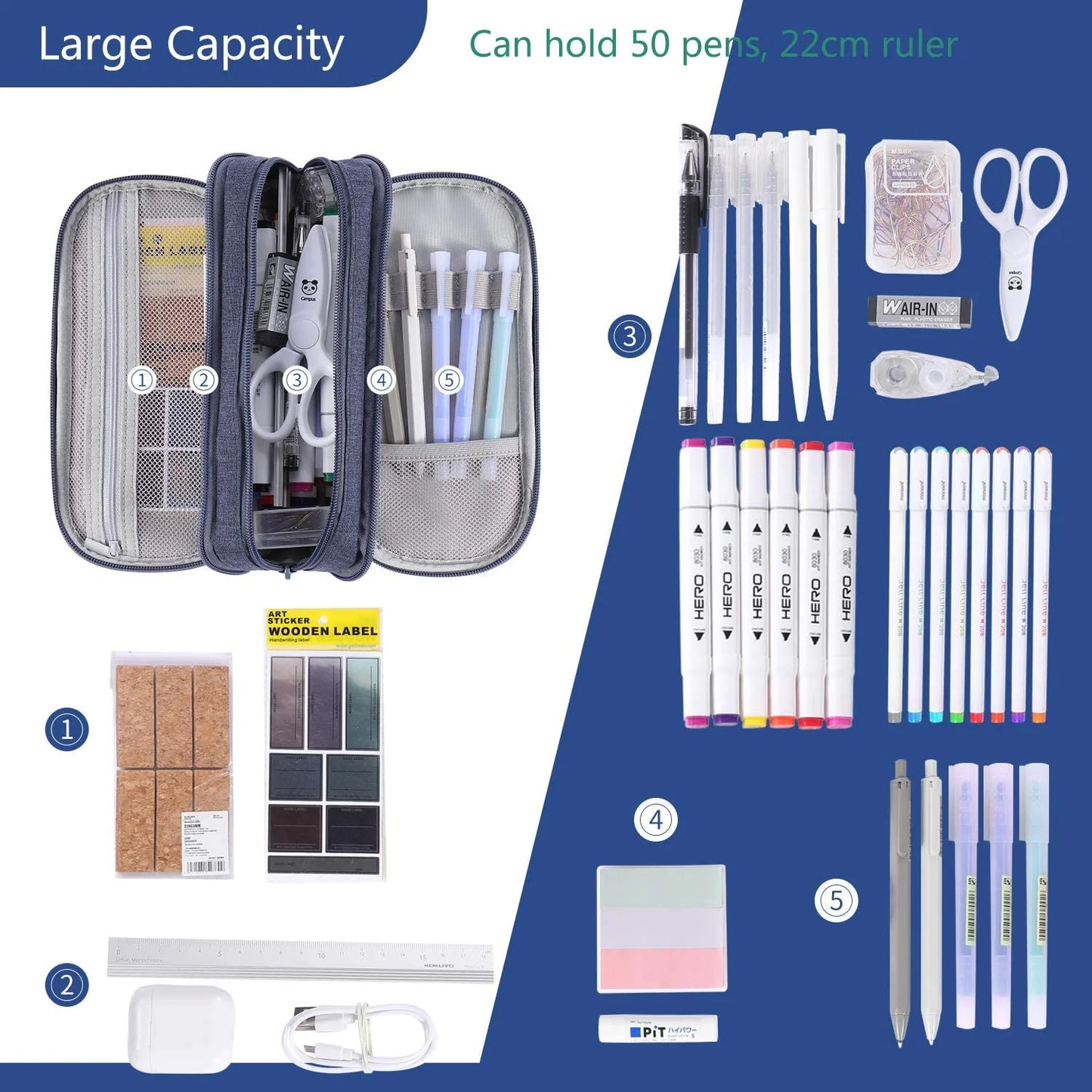 Portable Pencil Case with Large Capacity, Pink