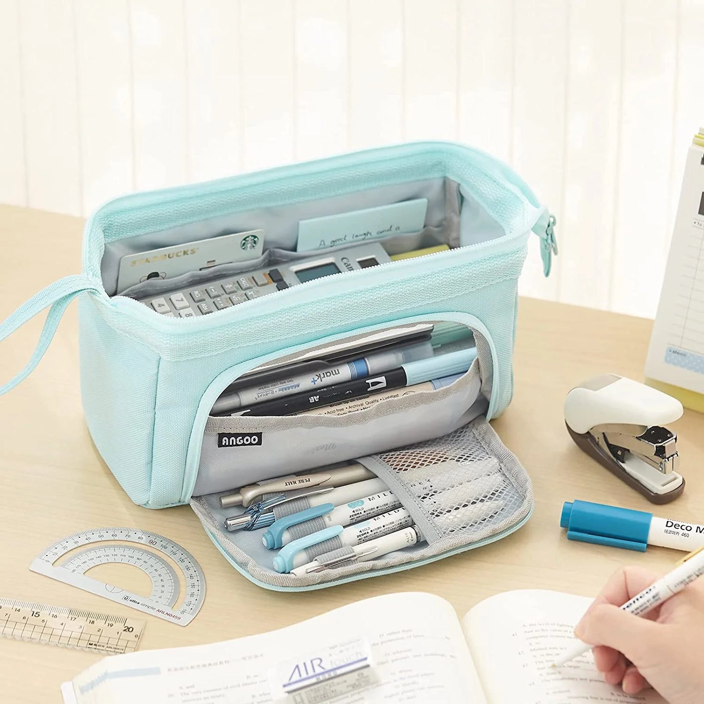 Large Capacity Pencil Case, Canvas, Blue