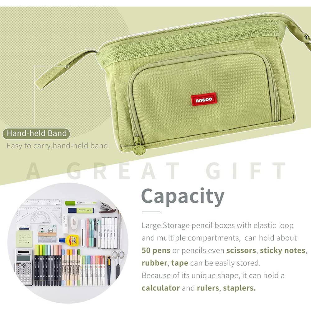 High Capacity Pencil Pen Case, Durable Pencil Bag Pouch Box Organizer Cases with Easy Grip Handle & Loop, Asthetic Supply for Girls Adults,Green