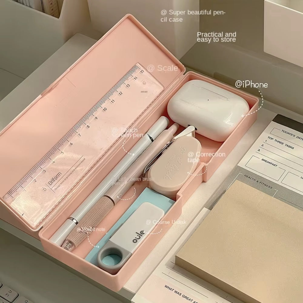 2024 Pencil Cases Pens Storage School Office Simple Plastic Transparent Plastic Box Large Capacity School Stationery Supplies