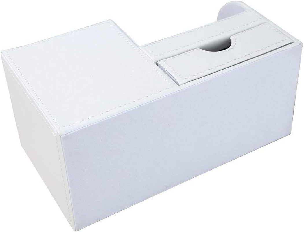 Desk Organizer Office Supplies Caddy Pu Leather Multi-Function Storage Box Pen/Pencil,Cell Phone, Business Name Cards Remote Control Holder with Small Drawer White