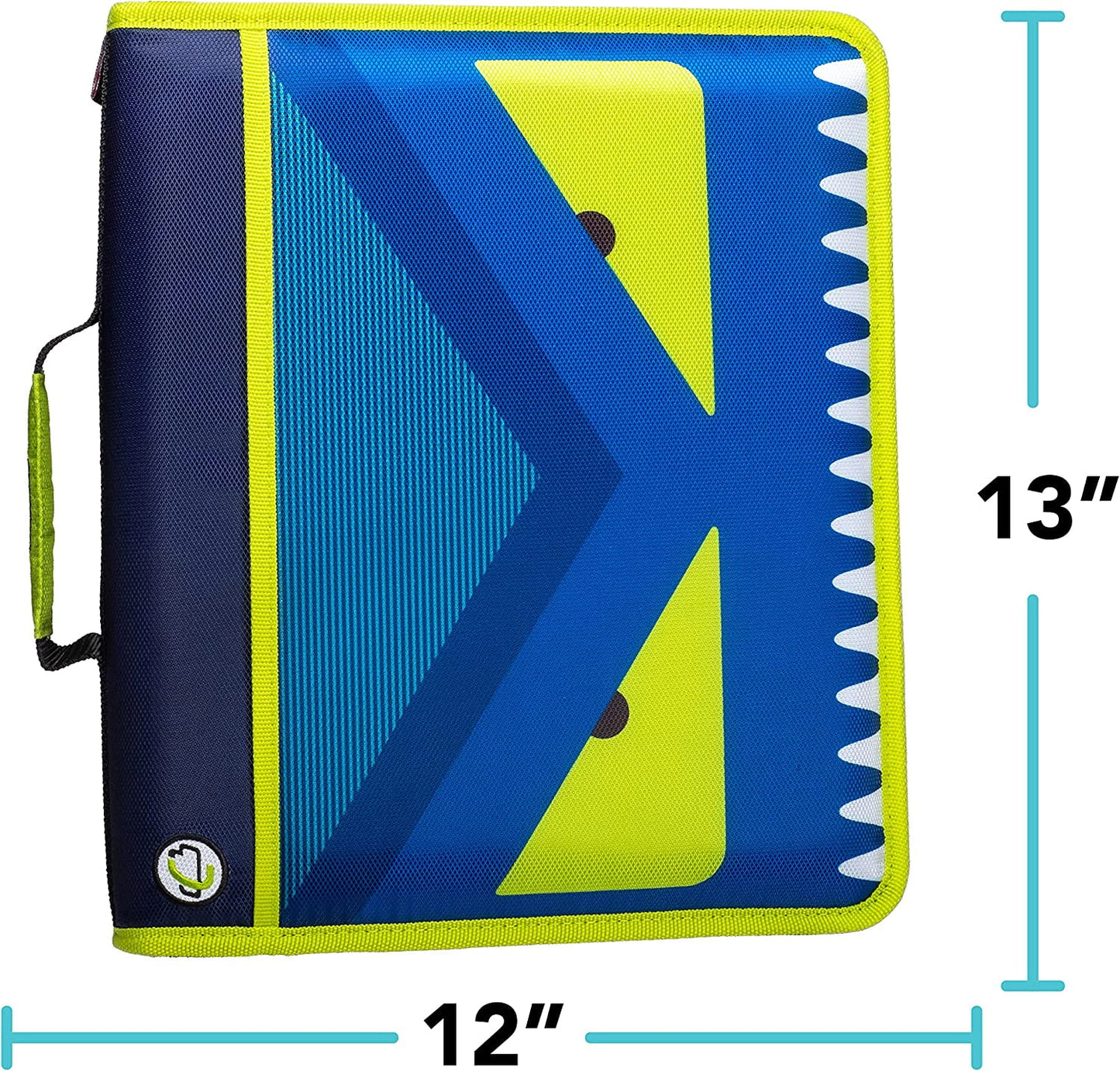 Z-176-ME Monster Eye Zipper Binder, 1.5 Inch D-Rings, Shoulder Strap, Blue and Yellow