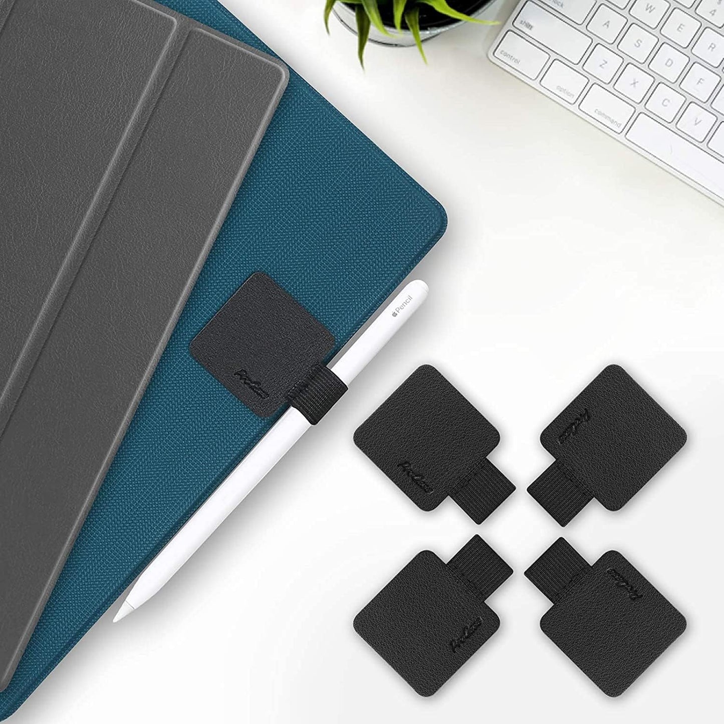 (5 Pack) Pen Loop Holder for Notebooks Journals Planners Tablet Case, Self Adhesive Leather Pencil Holder with Elastic Loop for Pens, Apple Pencil, Stylus Pen -Black