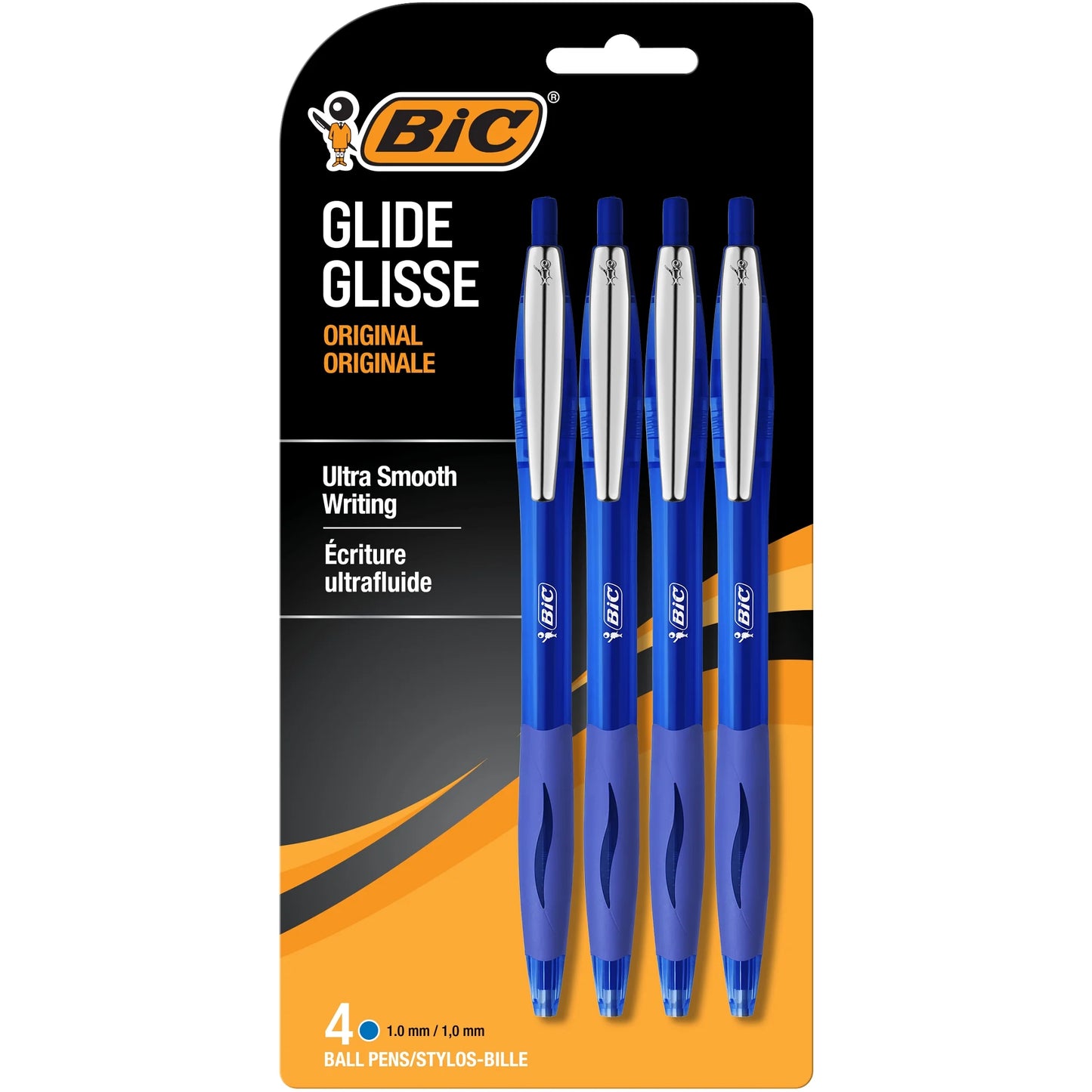 Glide Blue Retractable Ballpoint Pens, Medium Point, 1.0 Mm, Blue Ink, Pack of 4