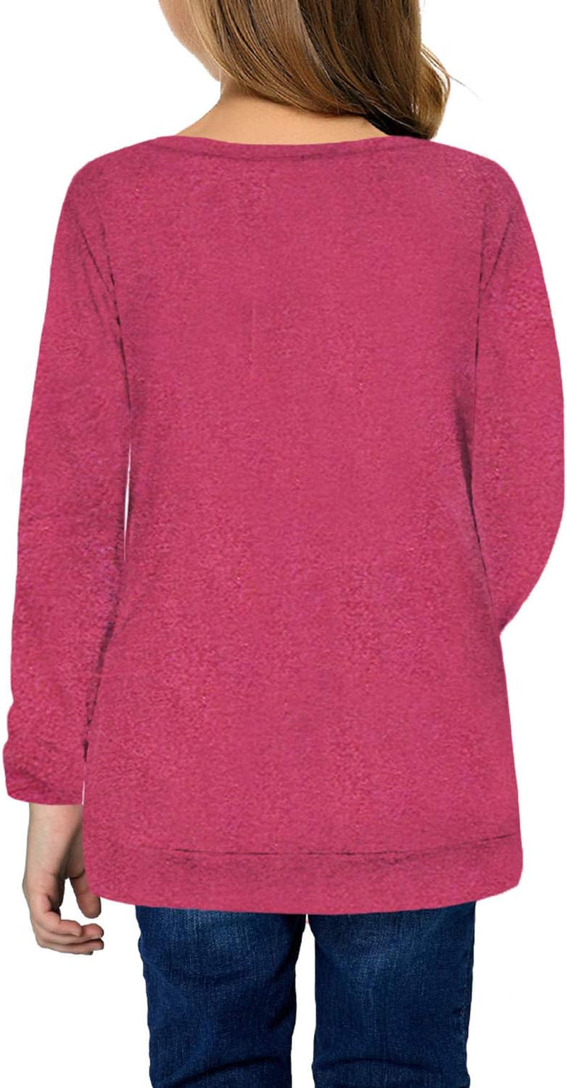 Girls Casual Tunic Tops Knot Front Long Sleeve Loose Soft Blouse T-Shirt Size 4-13