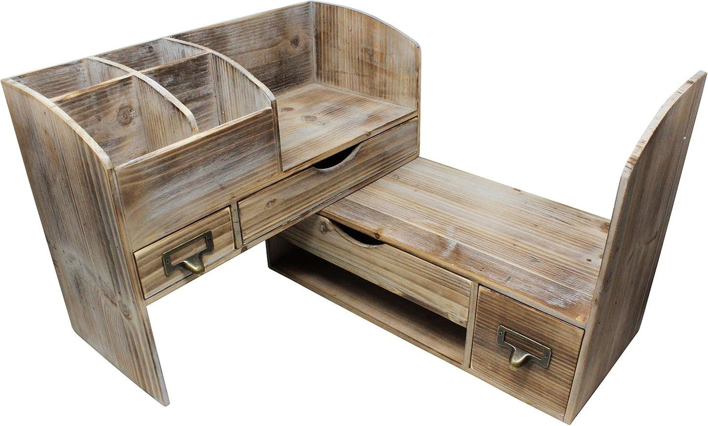 Large Adjustable Wooden Office Desk Organizer for Desktop, Tabletop, or Counter – Wood Storage Shelf Rack – for Office Supplies, Desk Accessories, or Mail - Barnwood (WO13)