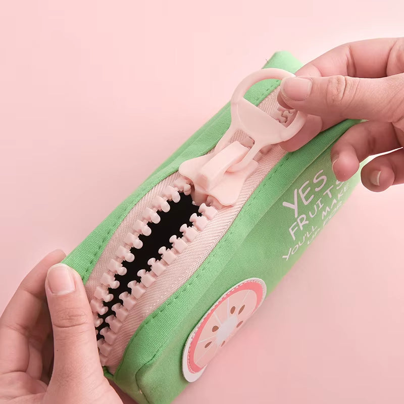 Big Zipper Fruit Pencil Bag Lemon Pineapple Canvas School Pencil Case Stationery Organizer Storage Bags for Pens Office A6628