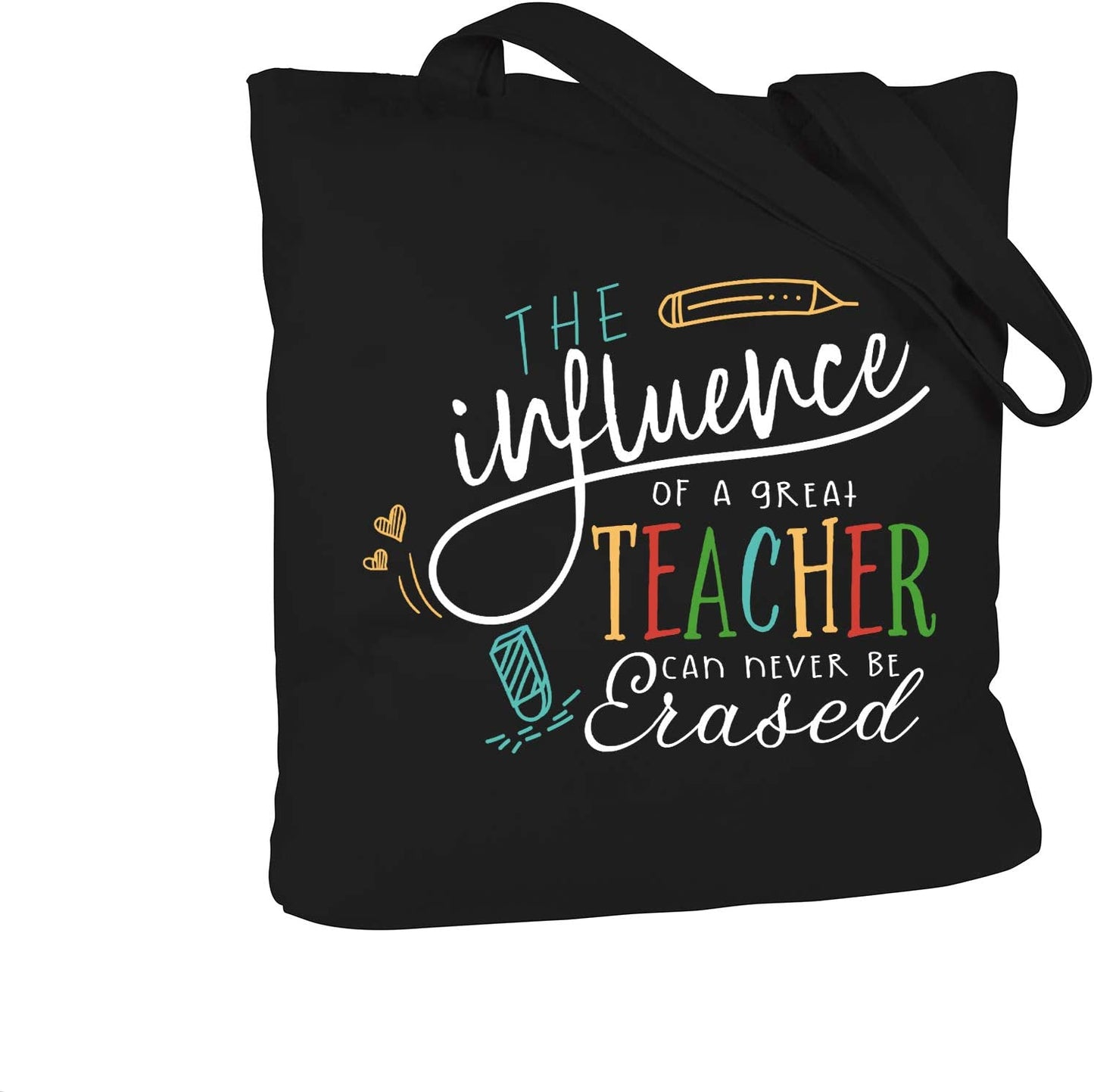 Teacher Gifts for Women Teacher Bag for Appreciation Week Valentines Day Birthday Graduation Christmas Thank You Black Cotton Canvas Tote Shoulder Bag with Interior Pocket