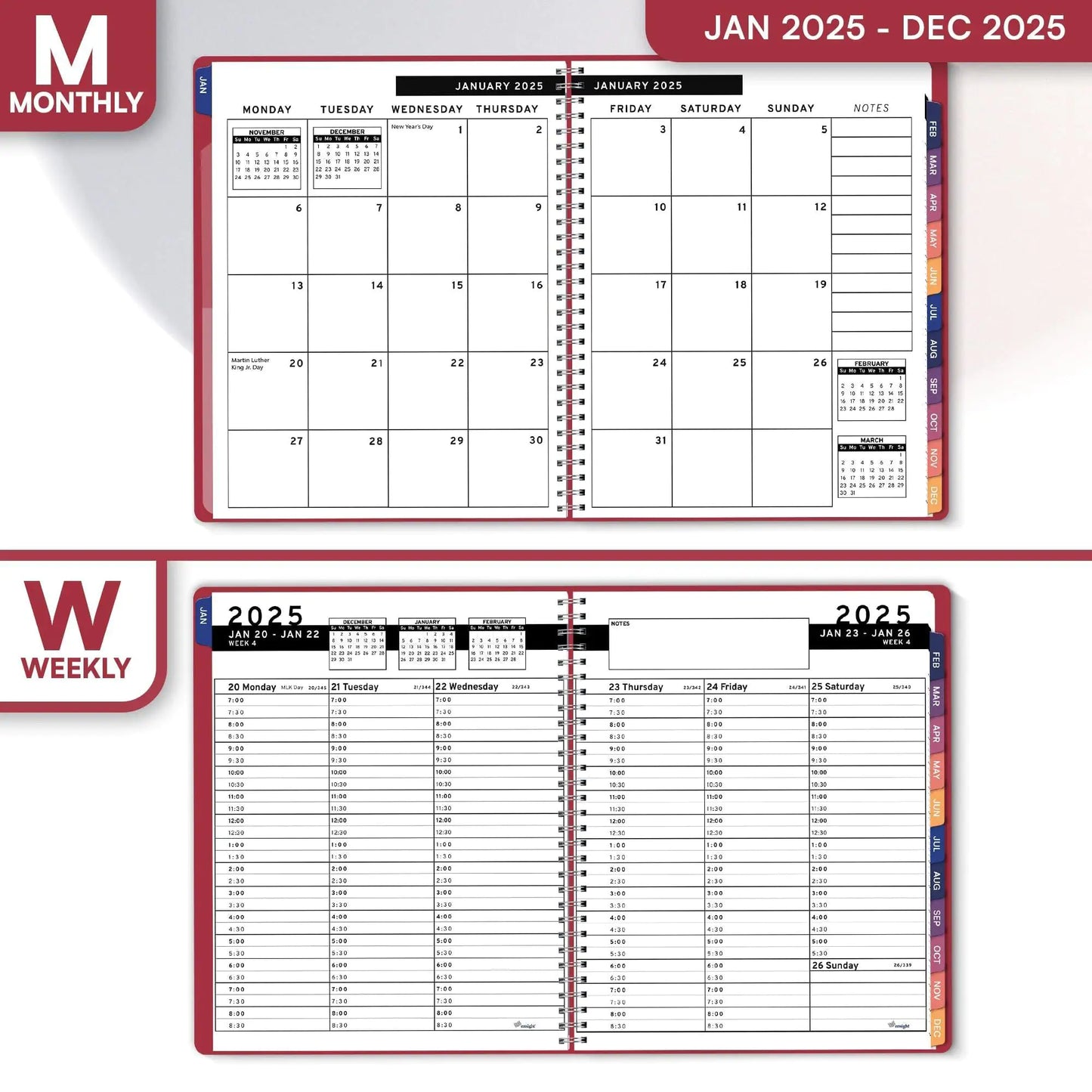 2025 Appointment Book & Planner 6.5x8.5 inch Maroon Color Large Tabbed Daily