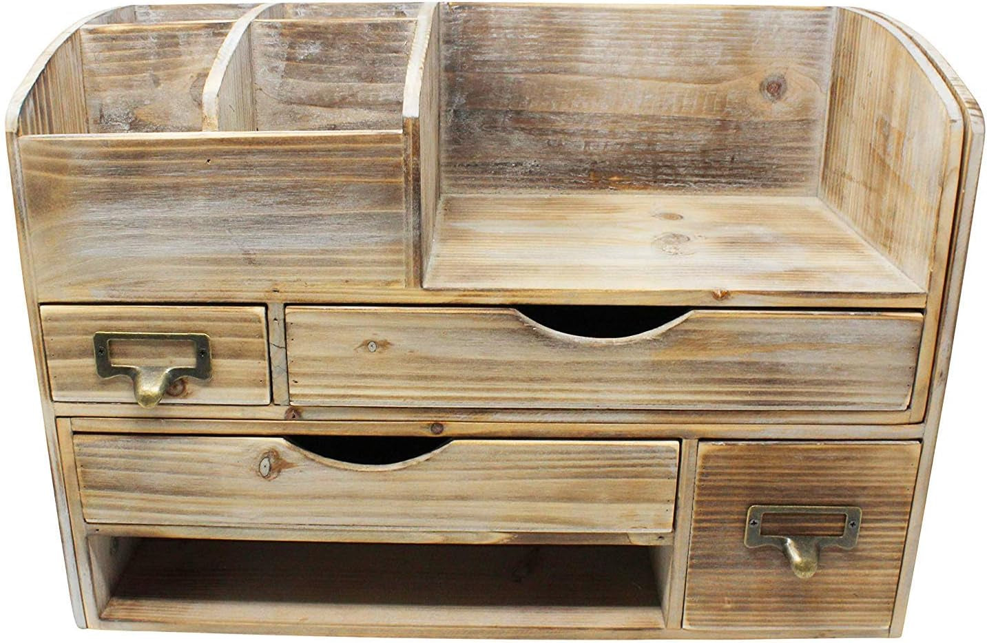 Large Adjustable Wooden Office Desk Organizer for Desktop, Tabletop, or Counter – Wood Storage Shelf Rack – for Office Supplies, Desk Accessories, or Mail - Barnwood (WO13)
