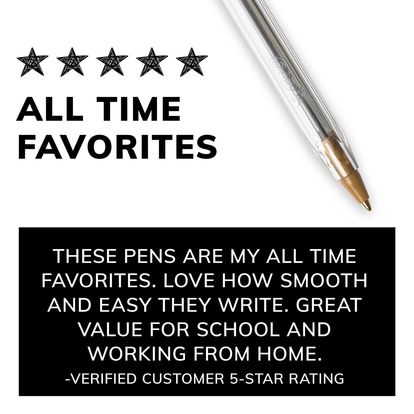 Cristal Xtra Smooth Black Ballpoint Pens, Medium Point (1.0Mm), 10-Count Pack