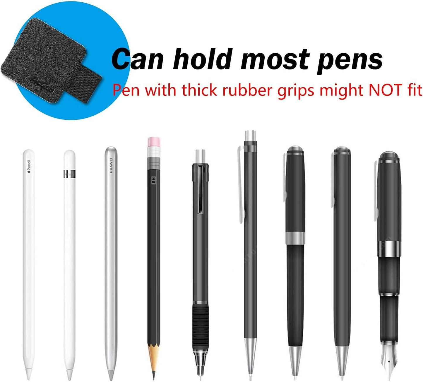 (5 Pack) Pen Loop Holder for Notebooks Journals Planners Tablet Case, Self Adhesive Leather Pencil Holder with Elastic Loop for Pens, Apple Pencil, Stylus Pen -Black