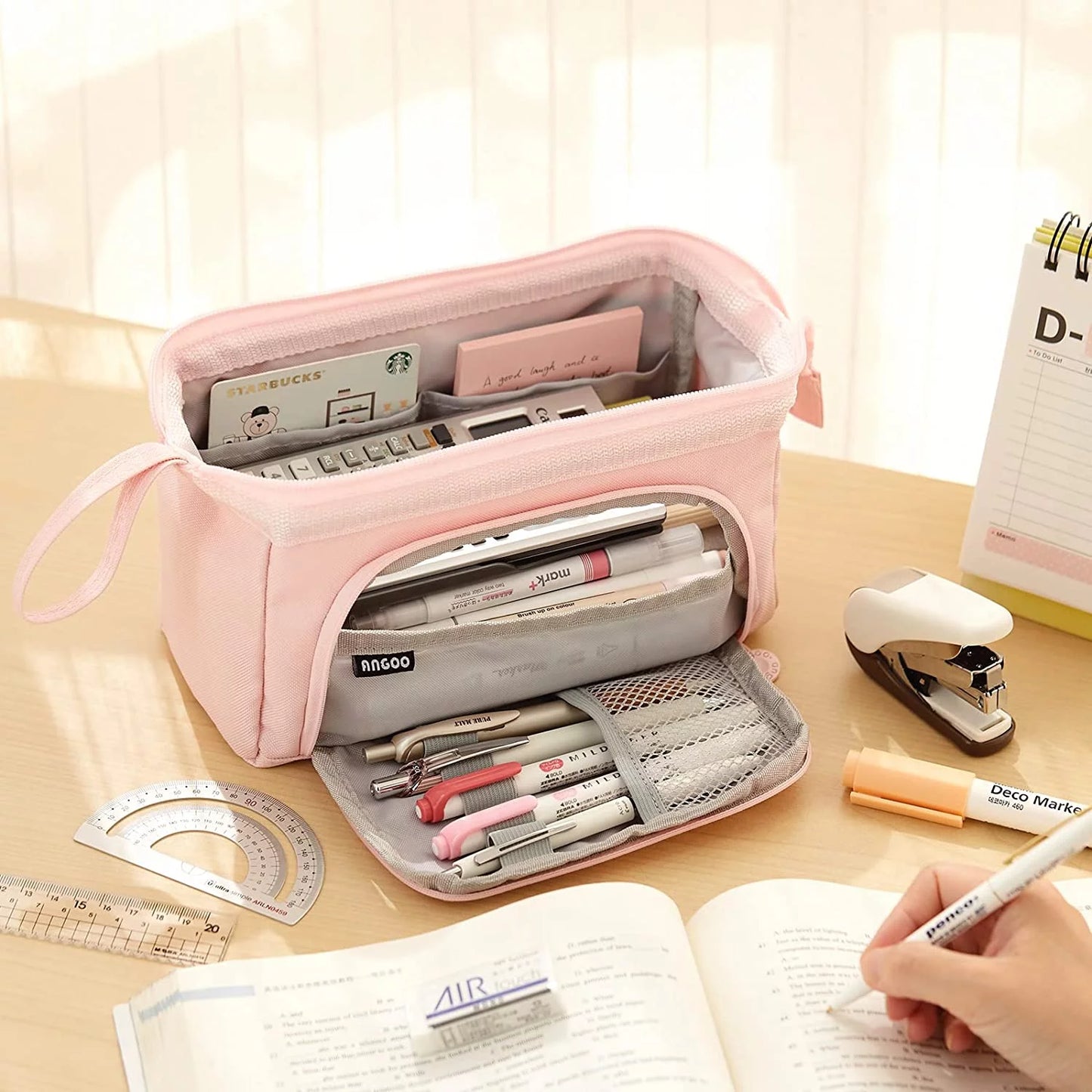 Pencil Case,Large Capacity Pencil Pouch Handheld Pen Bag,School Supplies for Teen Girls,Pink