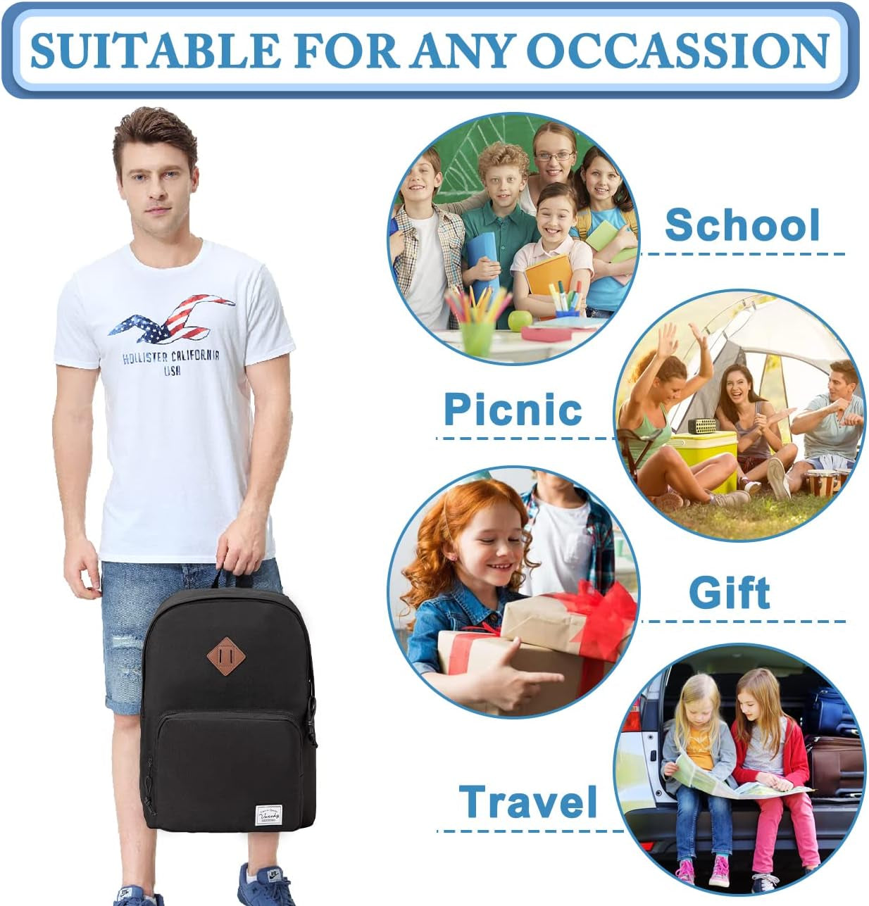 School Backpack, Ultra Lightweight Backpack for Men Women Schoolbag Bookbag for Kids Teen Boys Girls Black