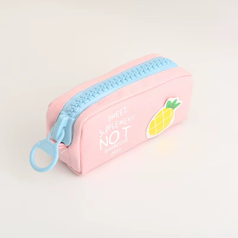 Big Zipper Fruit Pencil Bag Lemon Pineapple Canvas School Pencil Case Stationery Organizer Storage Bags for Pens Office A6628