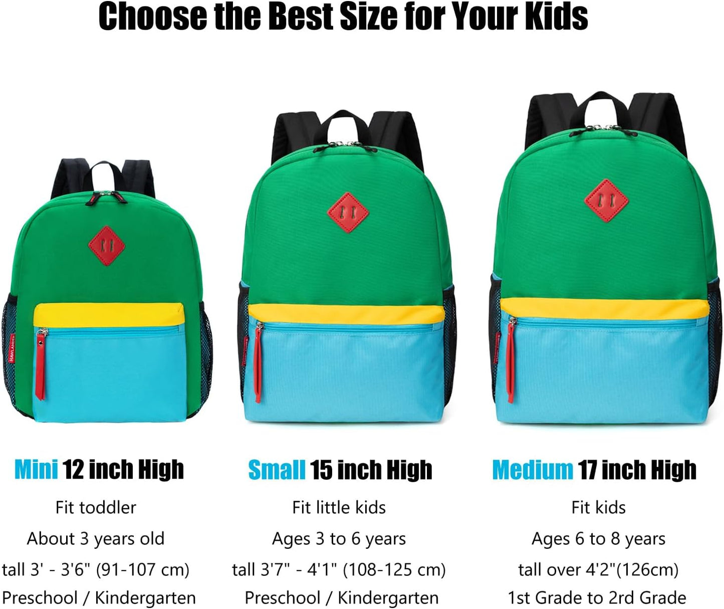 Little Kids Backpack for Boys Toddler School Bag Fits 3 to 6 Years Old, 15 Inch, Green Blue