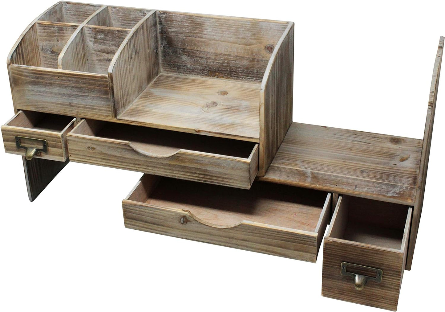 Large Adjustable Wooden Office Desk Organizer for Desktop, Tabletop, or Counter – Wood Storage Shelf Rack – for Office Supplies, Desk Accessories, or Mail - Barnwood (WO13)