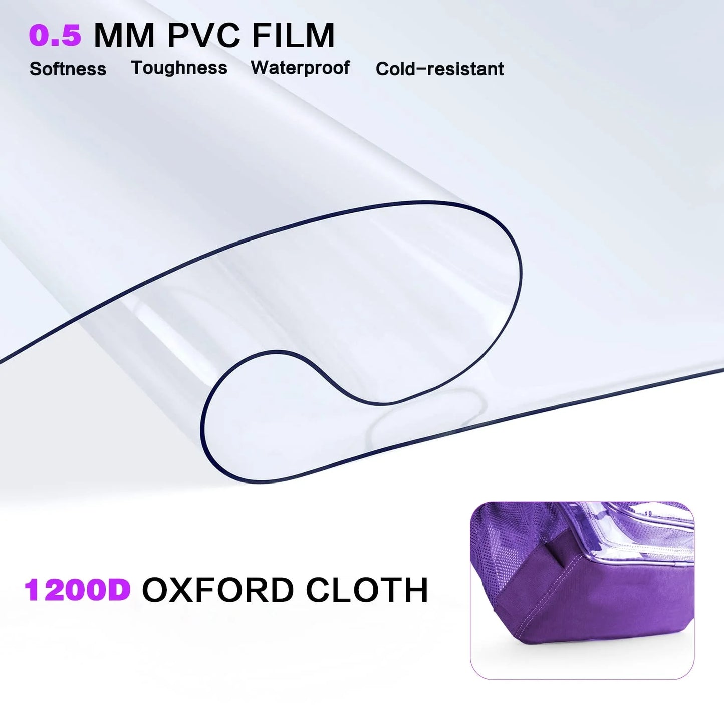 Clear Backpack Heavy Duty Stadium Approved Waterproof PVB Transparent Book Bag with Reinforced Strap for School Work Travel Festival, Purple