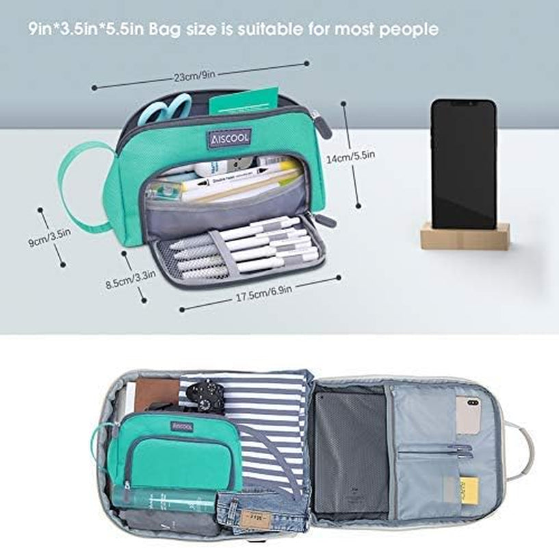 Big Capacity Pencil Case Bag Pen Pouch Holder Large Storage Stationery Organizer for School Supplies Office College (Green)