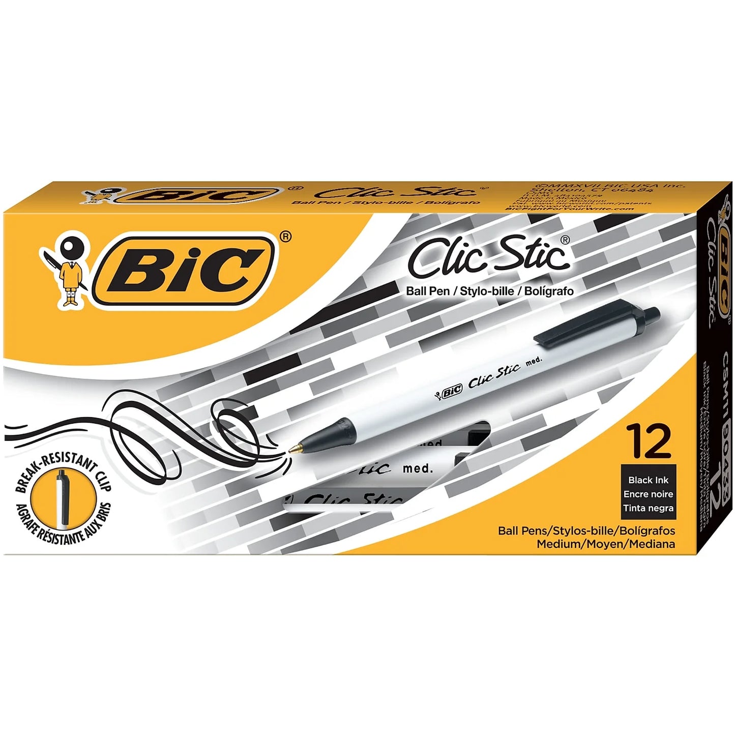 Clic Stic Retractable Ball Pen, Medium Point, Black, 12-Pack