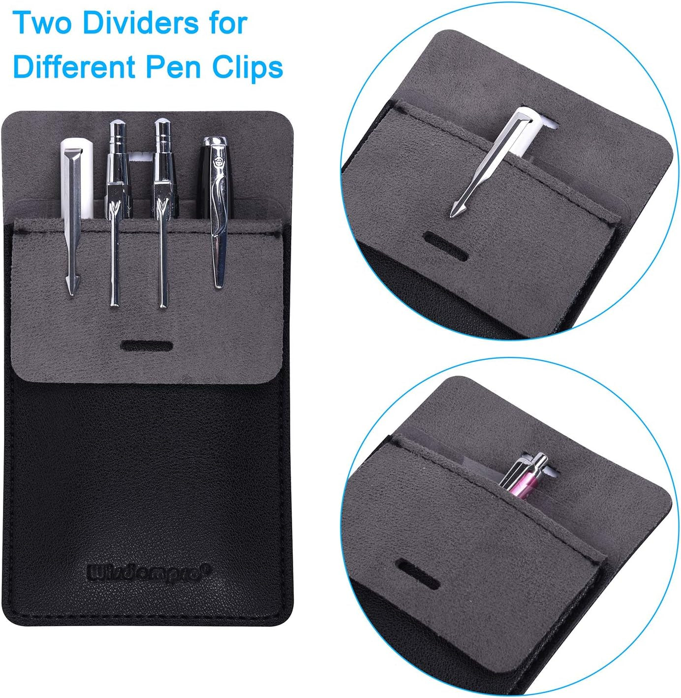 Pocket Protector, 3 Pack PU Leather Heavy Duty Pen Holder Pouch for Shirts, Lab Coats, Pants - Multi-Purpose - Holds Pens, Pointers, Pencils, and Notes - Black