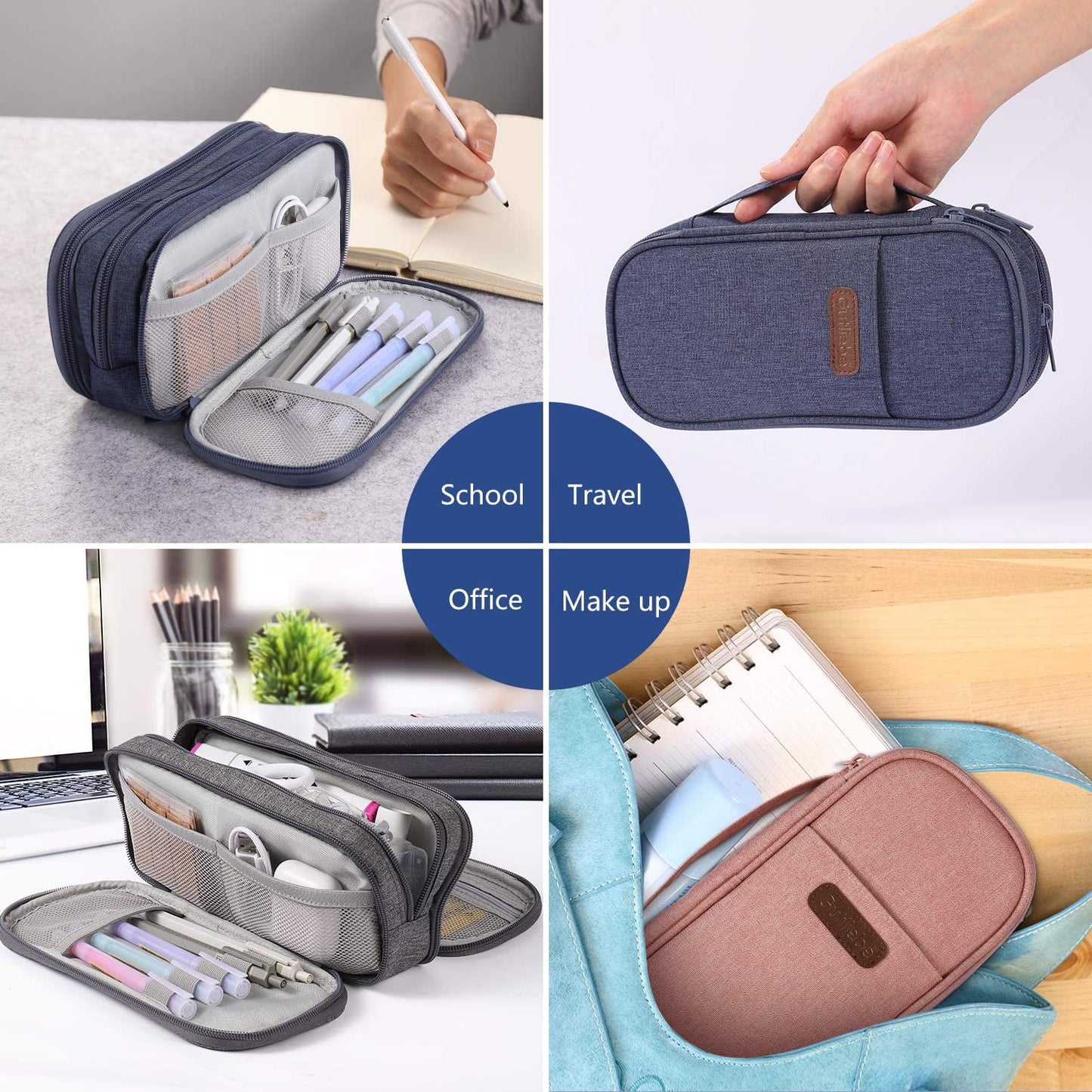 Oxford Cloth Pencil Case with Zipper Waterproof, Gray