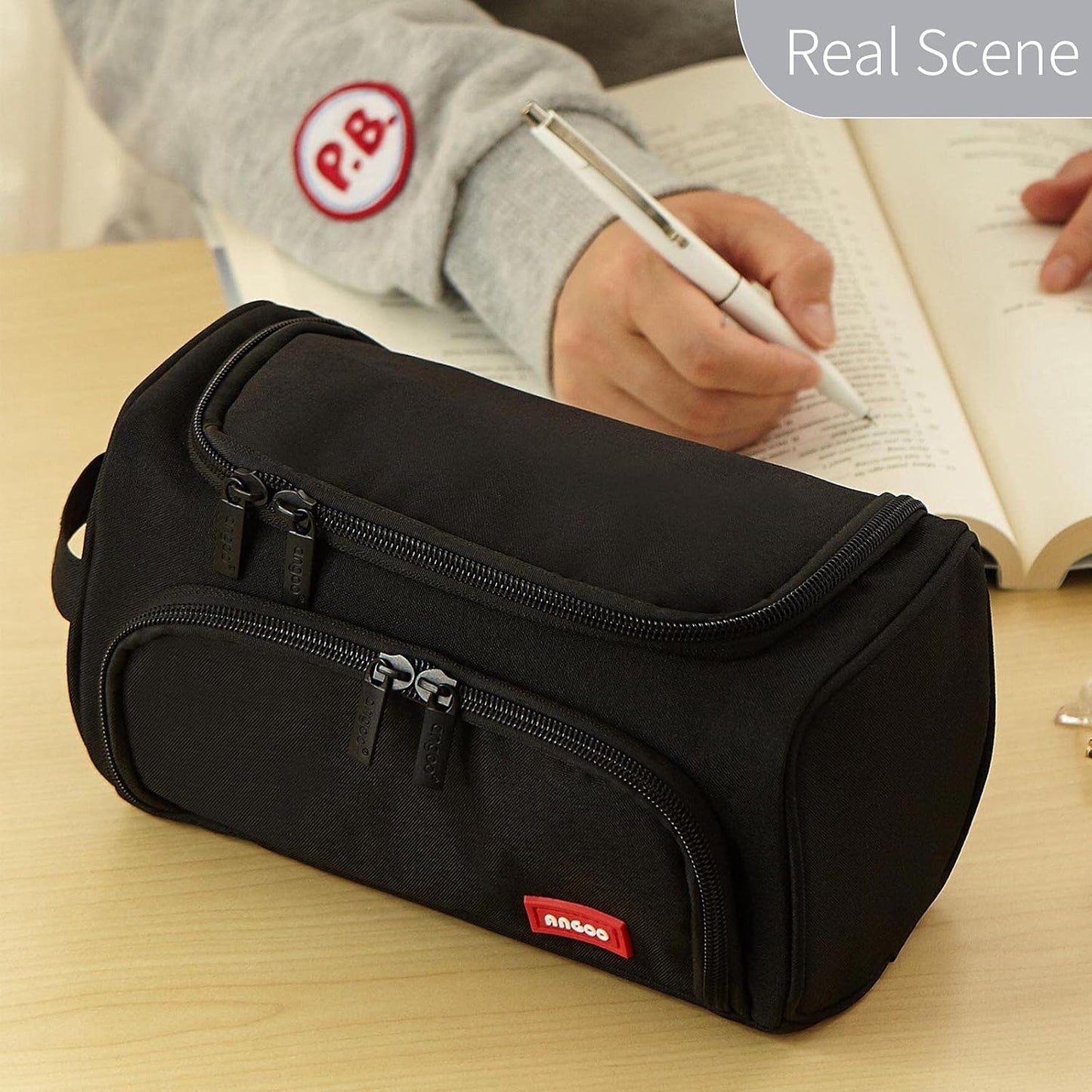 Big Capacity Pencil Case High Large Storage Pouch Marker Pen Case Travel Simple Stationery Bag School College Office Organizer for Teens Girls Adults Student(Black)