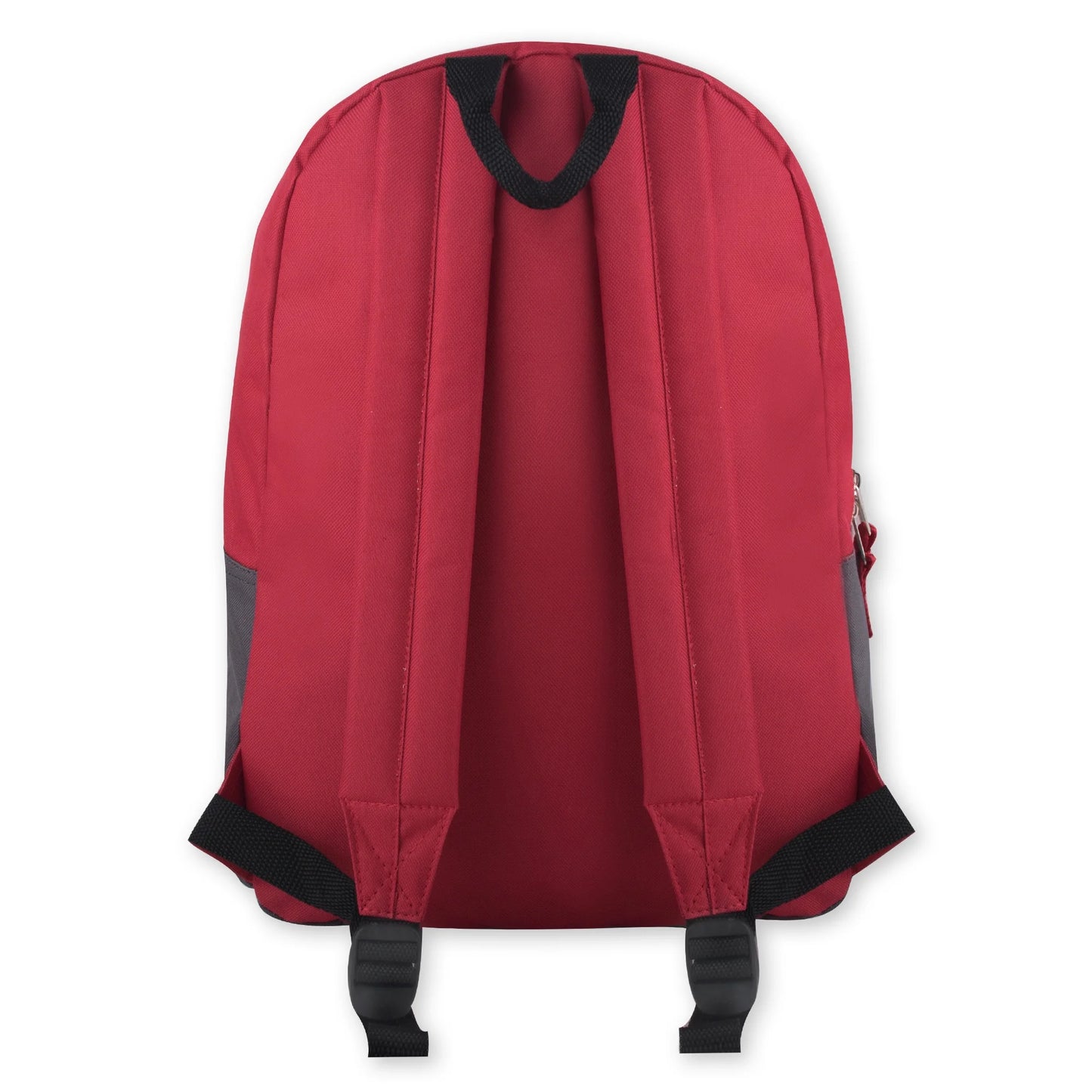 17”L Multi Pocket Dual Zipper Backpack with 2 Front Zippered Accessory Pockets and Large Main Compartment for Work, School, Travel and Commute in Red and Black