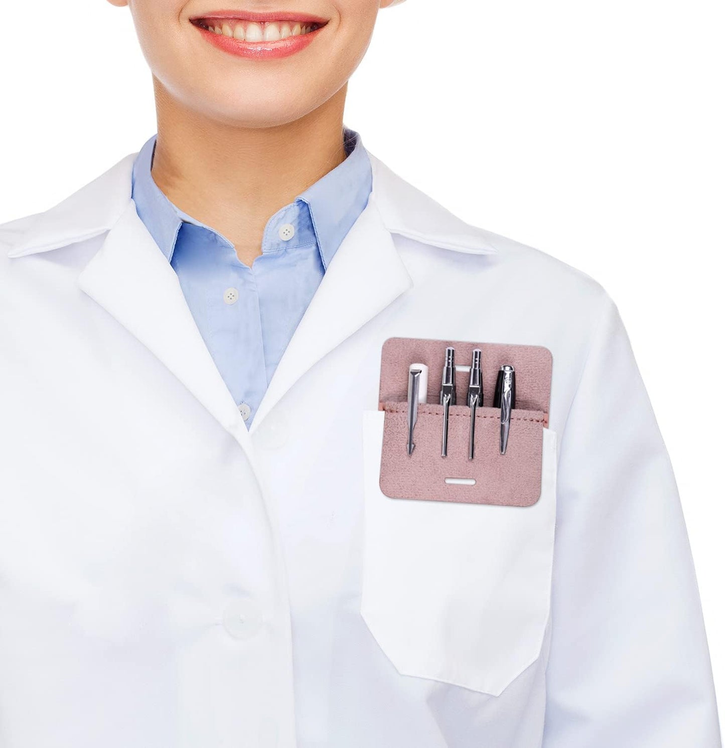 Pocket Protector, 3 Pack PU Leather Heavy Duty Pen Holder Pouch for Shirts, Lab Coats, Pants - Multi-Purpose - Holds Pens, Pointers, Pencils, and Notes - Pink
