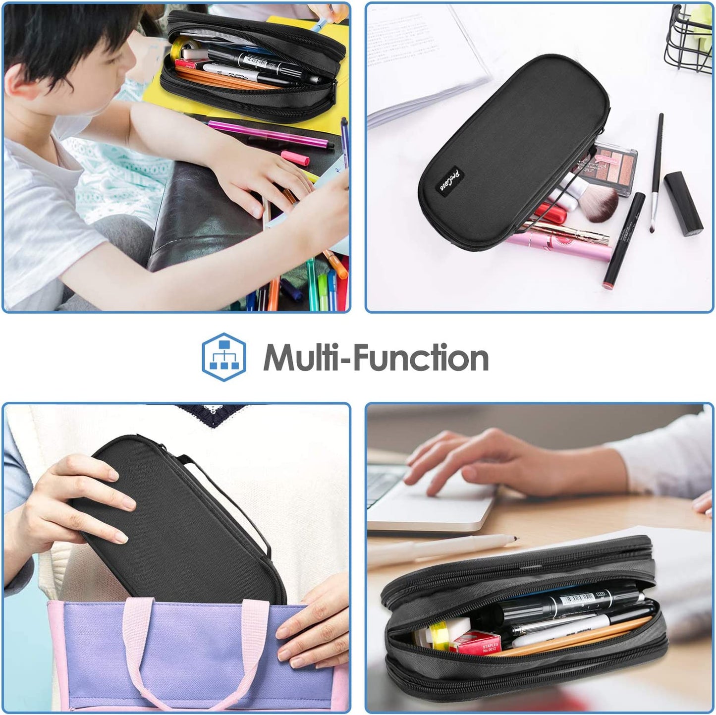Big Capacity Pencil Case Pen Bag, Handheld Pencil Holder Pouch Pen Organizer Students Stationery Pouch with Durable Zipper Multi Compartments for School & Office Supplies