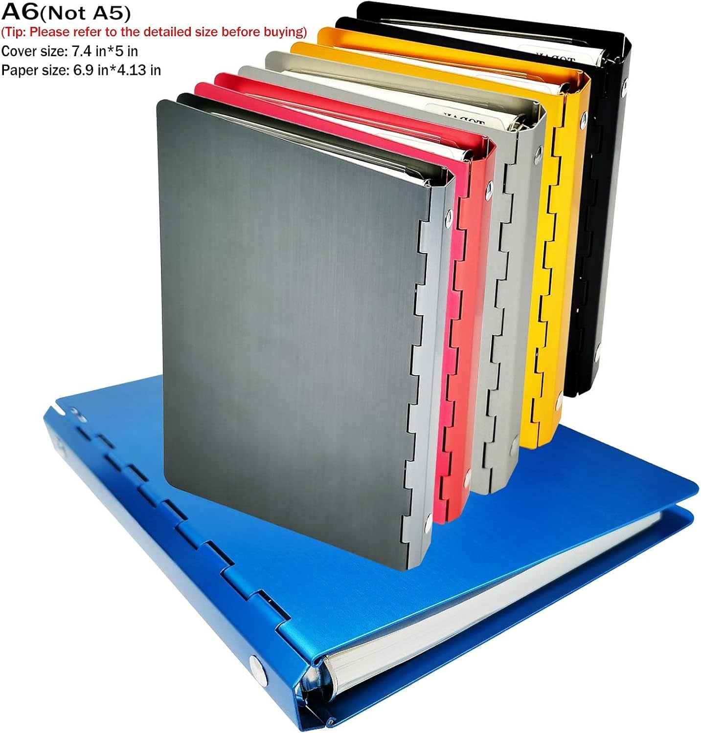 Notebook Daily Journal Writing Lined Metal Aluminum A6 Refill Paper Ring Binder 100Gsm 80 Sheets (160 Pages) Notebooks with Scale Rule, Inner Pocket in Gift Box for Work, Note Taking, Women, Men, Adults, Offices, Schools, Christmas, Birthday, Anniversary (Gold, A5)