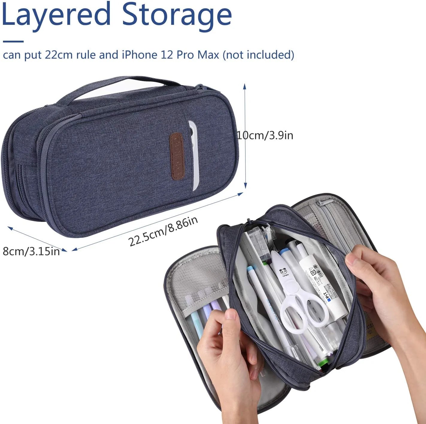Oxford Cloth Pencil Case with Zipper Waterproof, Gray