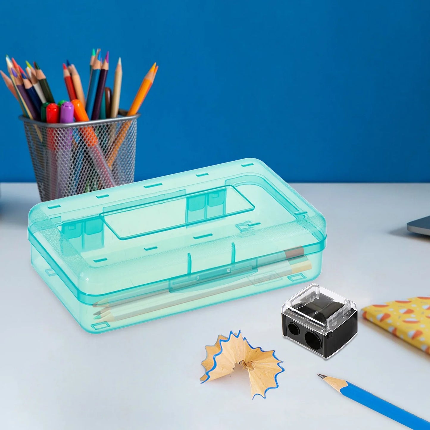 Plastic Pencil Cases with Snap-Tight Lid, Light Blue
