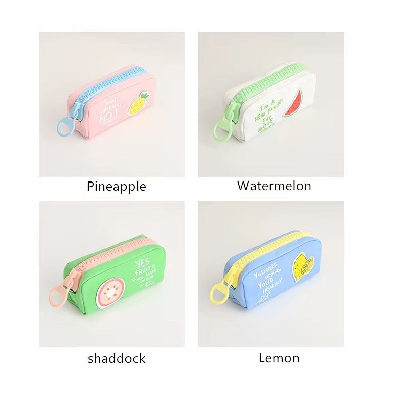 Big Zipper Fruit Pencil Bag Lemon Pineapple Canvas School Pencil Case Stationery Organizer Storage Bags for Pens Office A6628