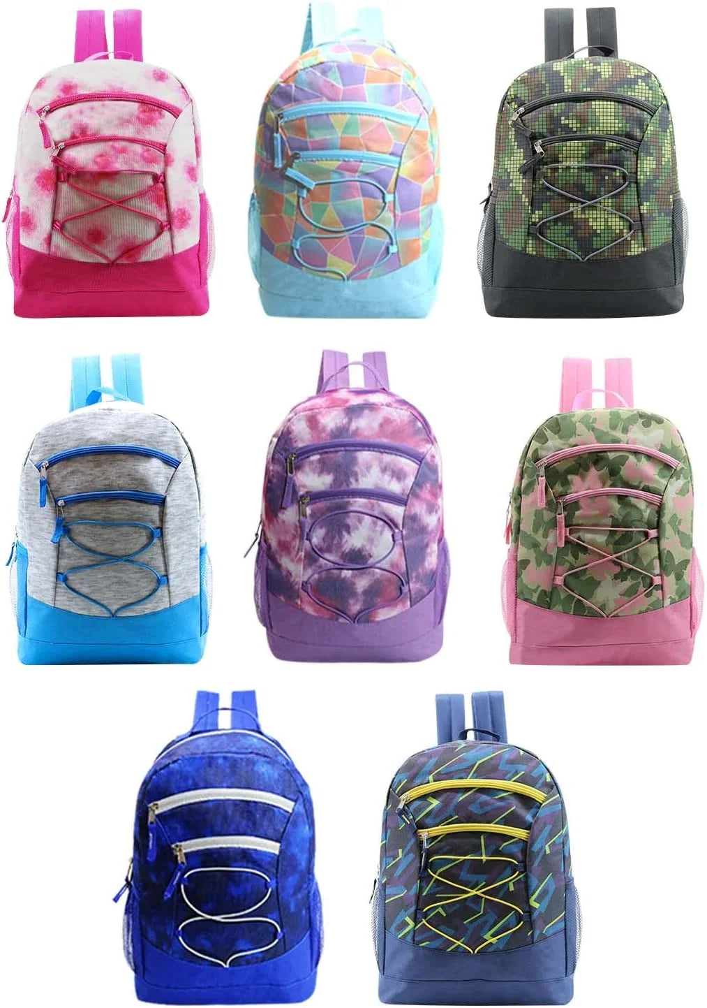 17 Inch Bulk Backpacks with 52 Piece Wholesale School Supply Kits in 8 Assorted Styles - Case of 8 Pack Bundle