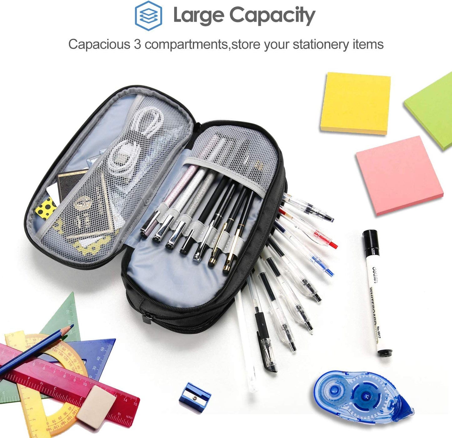 Big Capacity Pencil Case Pen Bag, Handheld Pencil Holder Pouch Pen Organizer Students Stationery Pouch with Durable Zipper Multi Compartments for School & Office Supplies