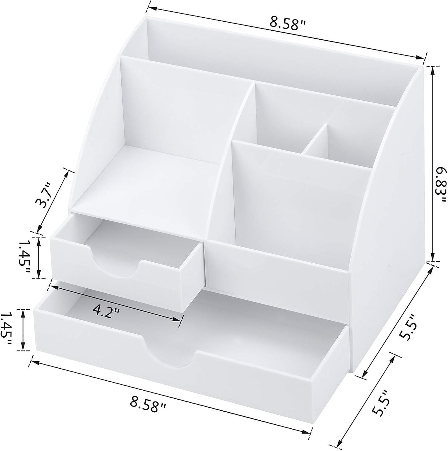 Upgraded Acrylic Desk Organizer, All in One Office Supplies Accessories with 2 Drawers for Home/Office/Makeup Desktop Organization & Decor, White