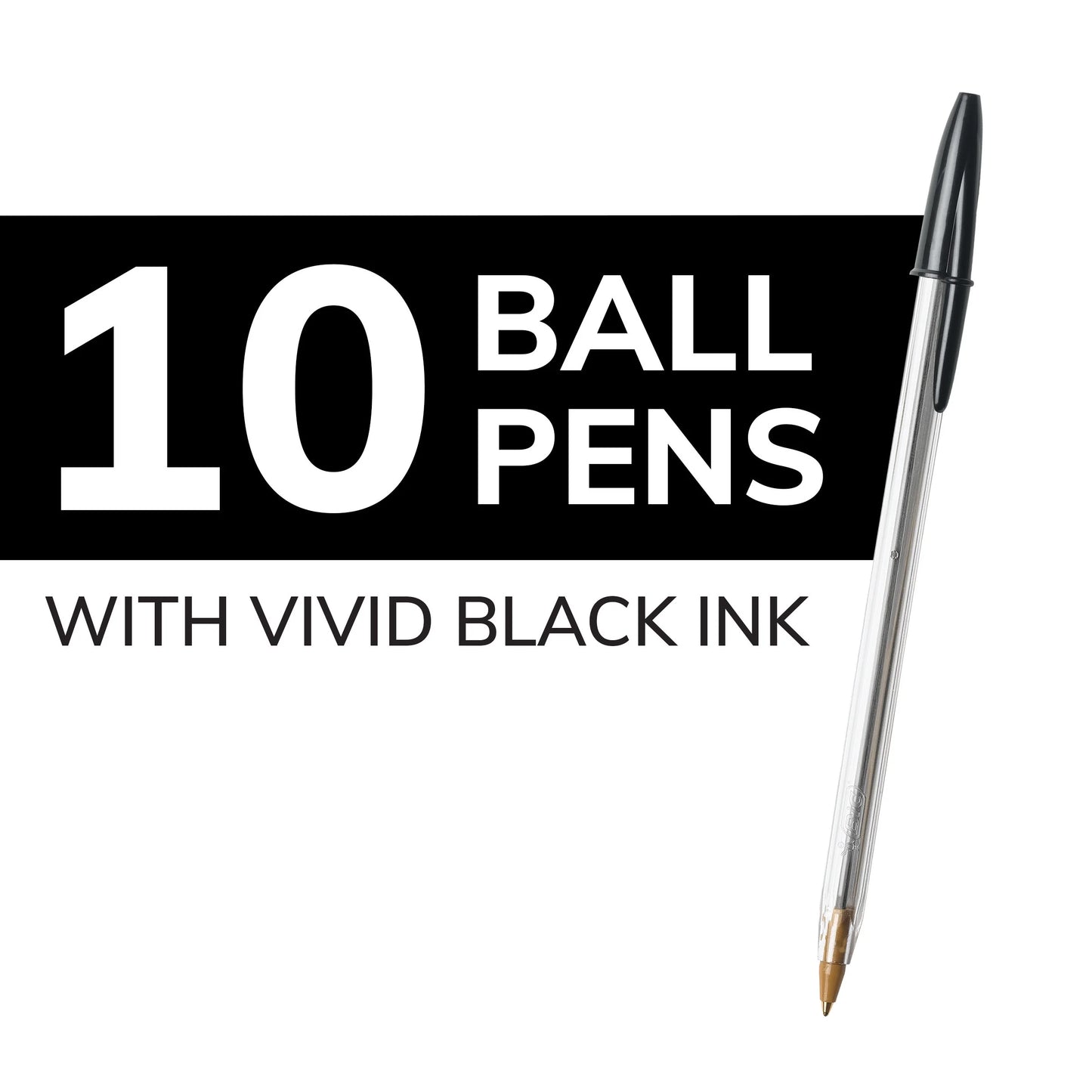 Cristal Xtra Smooth Black Ballpoint Pens, Medium Point (1.0Mm), 10-Count Pack