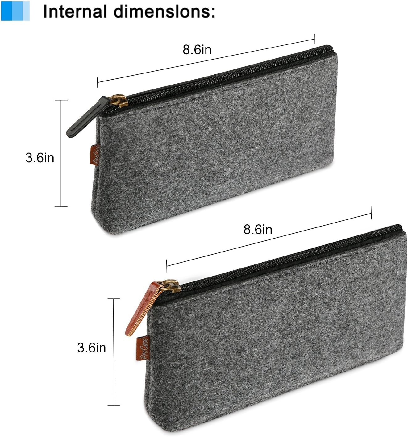 2 Pack Pencil Bag Pen Case, Felt Students Stationery Pouch Zipper Bag for Pens, Pencils, Highlighters, Gel Pen, Markers, Eraser and Other School Supplies