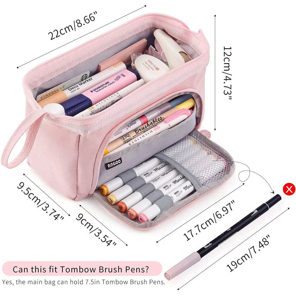 Pencil Case,Large Capacity Pencil Pouch Handheld Pen Bag,School Supplies for Teen Girls,Pink