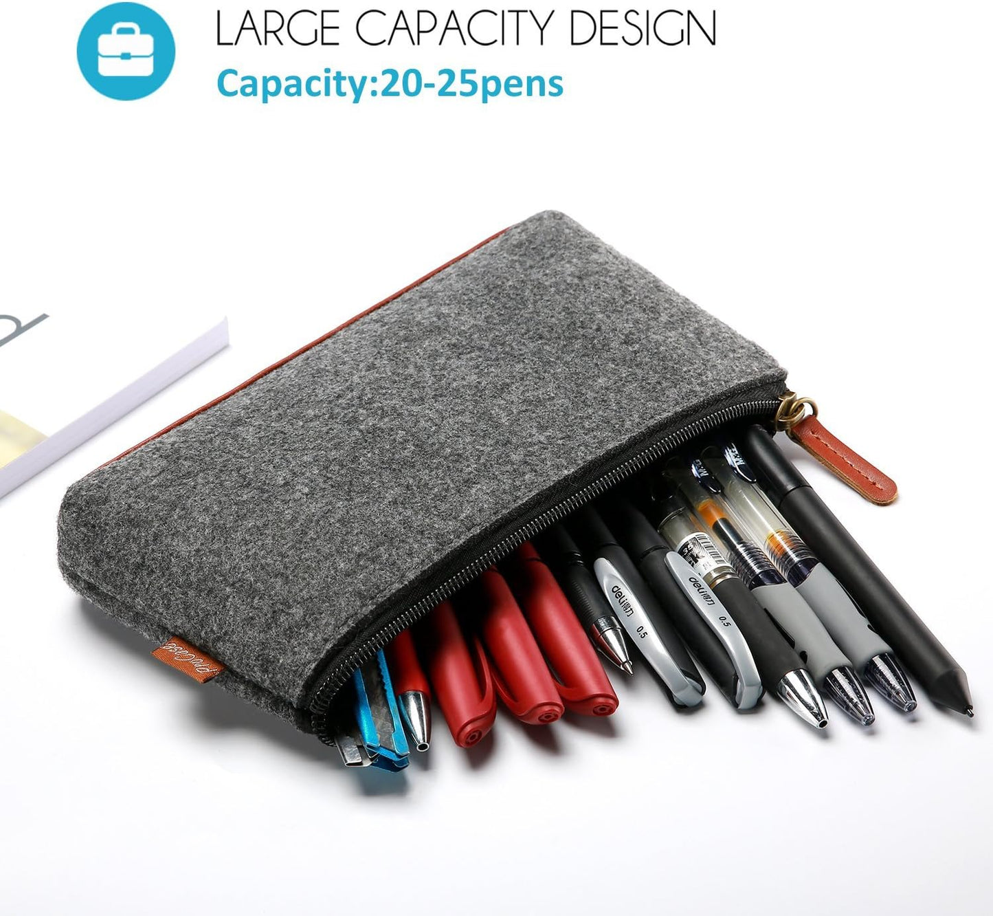 2 Pack Pencil Bag Pen Case, Felt Students Stationery Pouch Zipper Bag for Pens, Pencils, Highlighters, Gel Pen, Markers, Eraser and Other School Supplies