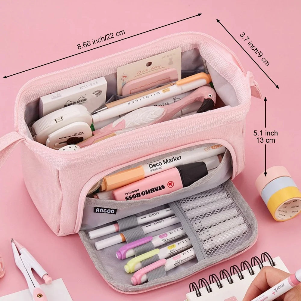 Pencil Case,Large Capacity Pencil Pouch Handheld Pen Bag,School Supplies for Teen Girls,Pink
