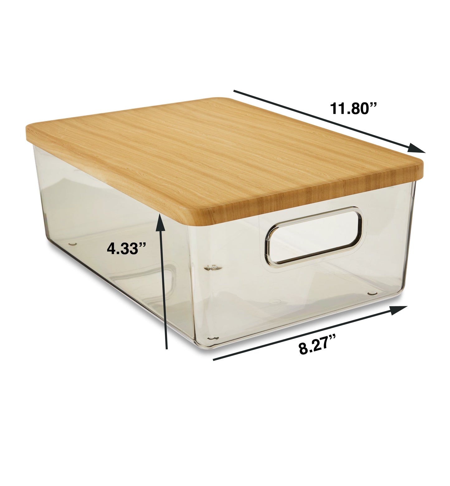 Organizational Storage Box with Woodgrain Pattern Lid, Silver Gray