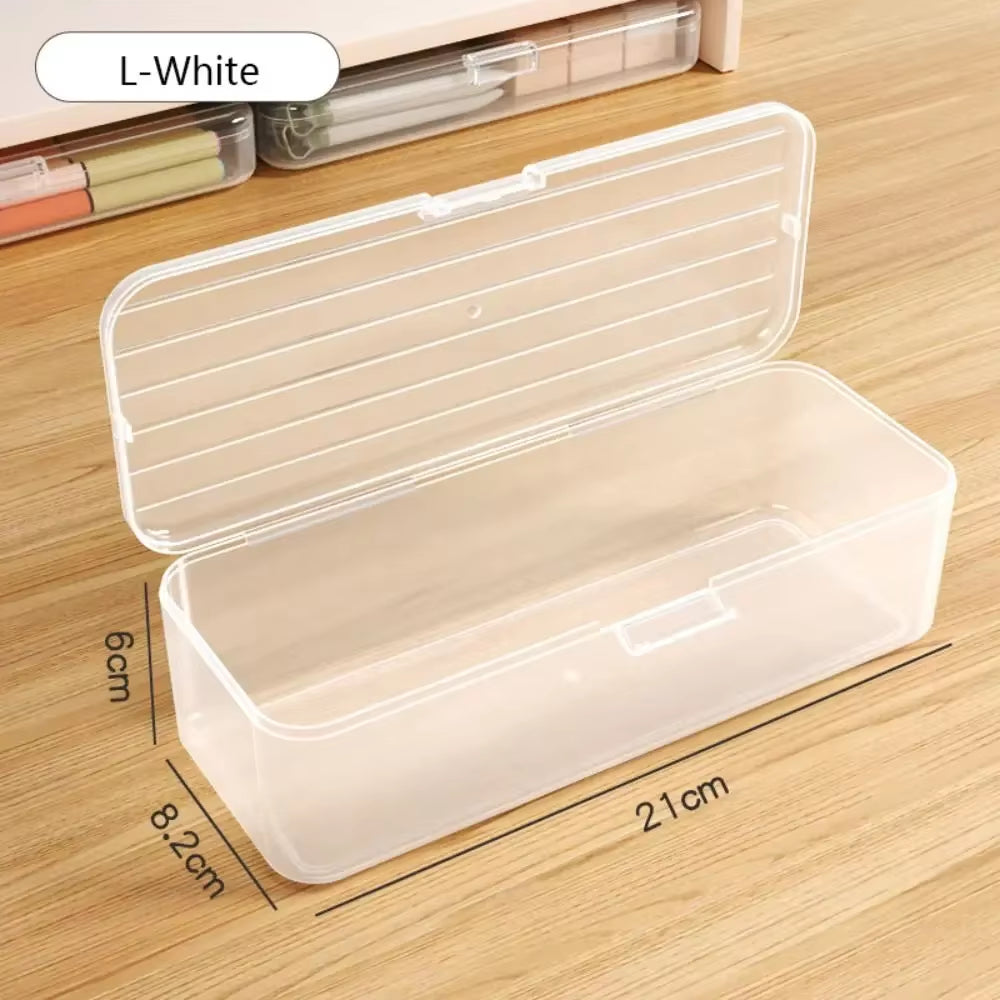 2024 Pencil Cases Pens Storage School Office Simple Plastic Transparent Plastic Box Large Capacity School Stationery Supplies