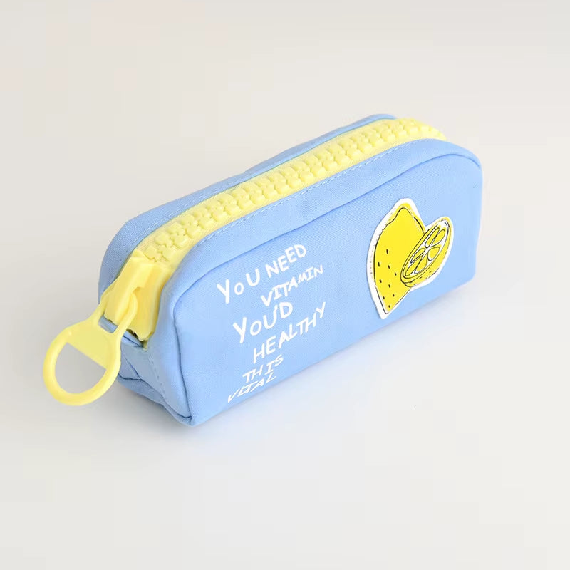 Big Zipper Fruit Pencil Bag Lemon Pineapple Canvas School Pencil Case Stationery Organizer Storage Bags for Pens Office A6628