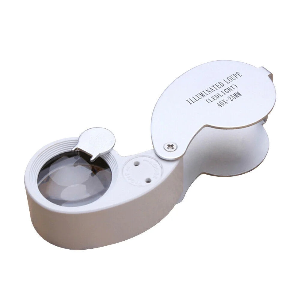 Clearance Sales 40X - Jewelry Eye Glass Magnifier LED Light Jewelers -Loop Pocket Supply for School Office (White)