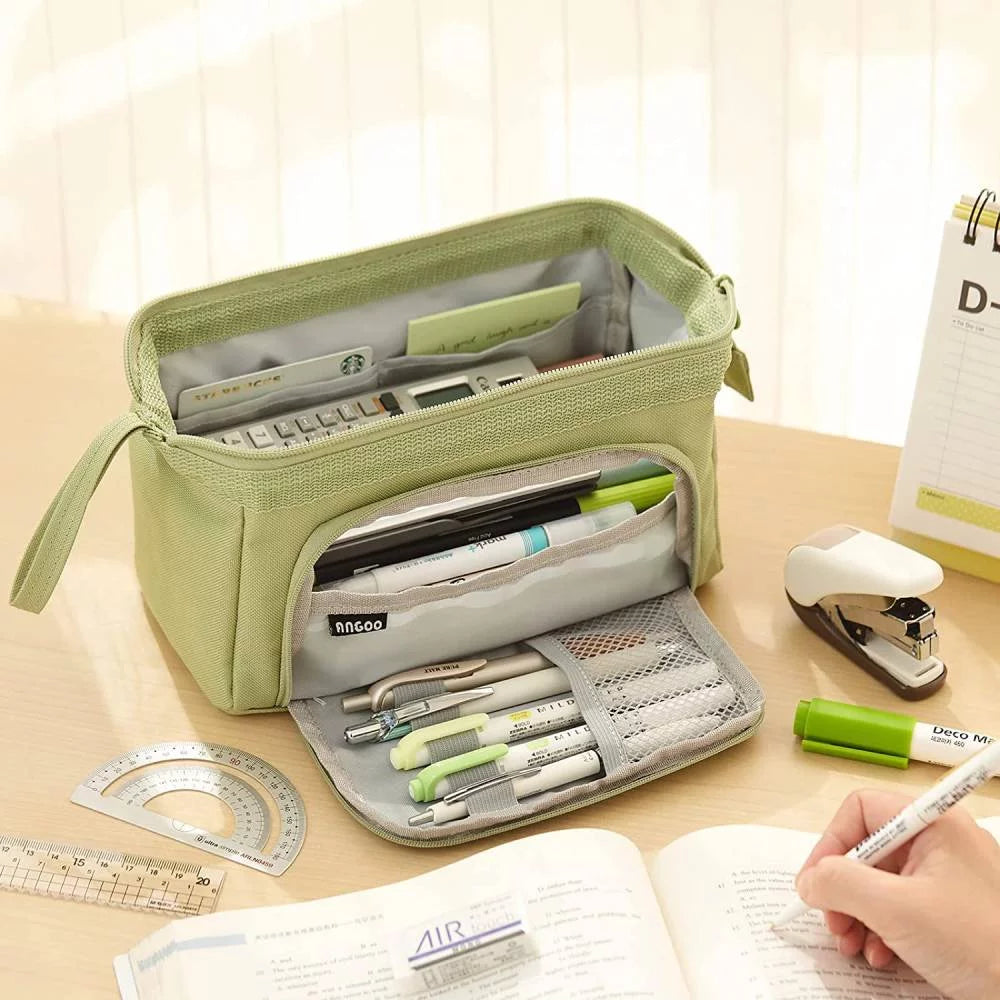 High Capacity Pencil Pen Case, Durable Pencil Bag Pouch Box Organizer Cases with Easy Grip Handle & Loop, Asthetic Supply for Girls Adults,Green