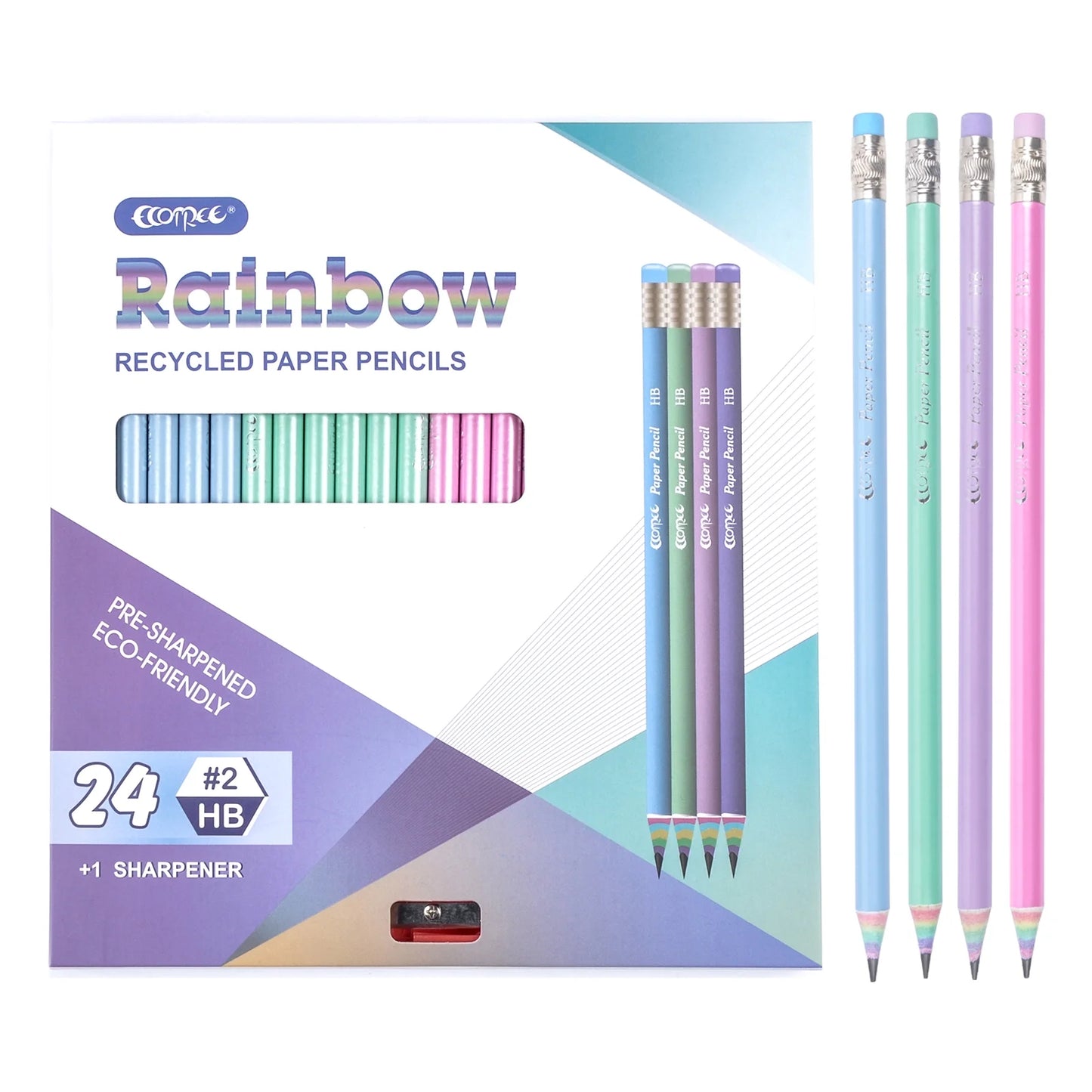 Pencils #2 Pre-Sharpened Pencils Number 2 Pencils School Pencils Kids Pencils with Erasers Rainbow Pencils Eco Pencils for School Supplies, 24 Pack